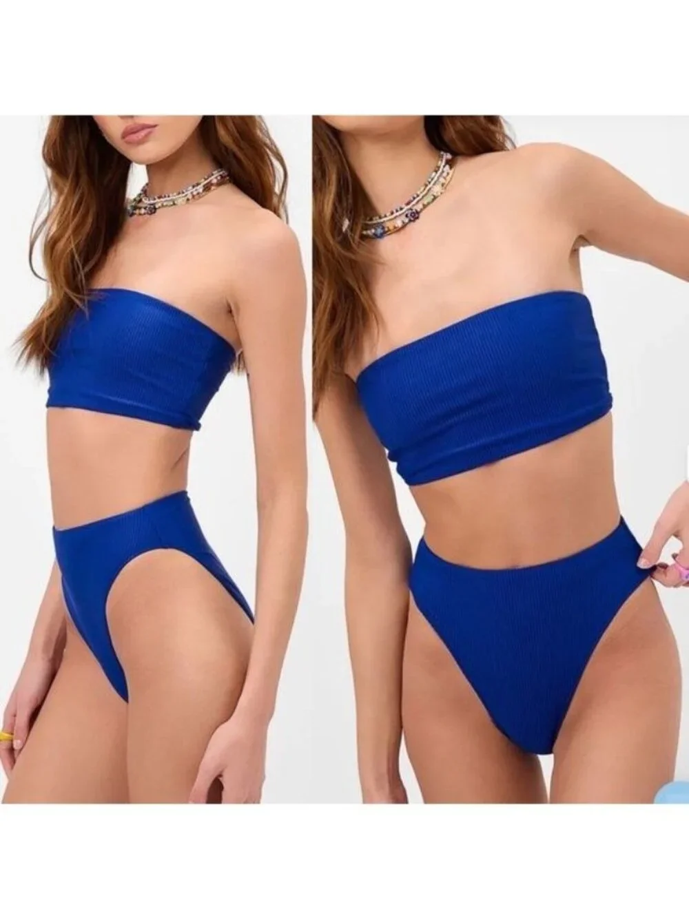 NWT Frankie's Bikinis Jenna Ribbed High Waist Bikini Bottom XXL Cerulean Swim